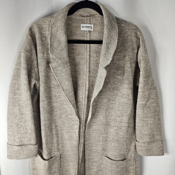 Stapf Austria Gray Beige Wool Open Long Cardigan Sweater Duster Medium - Picture 2 of 7